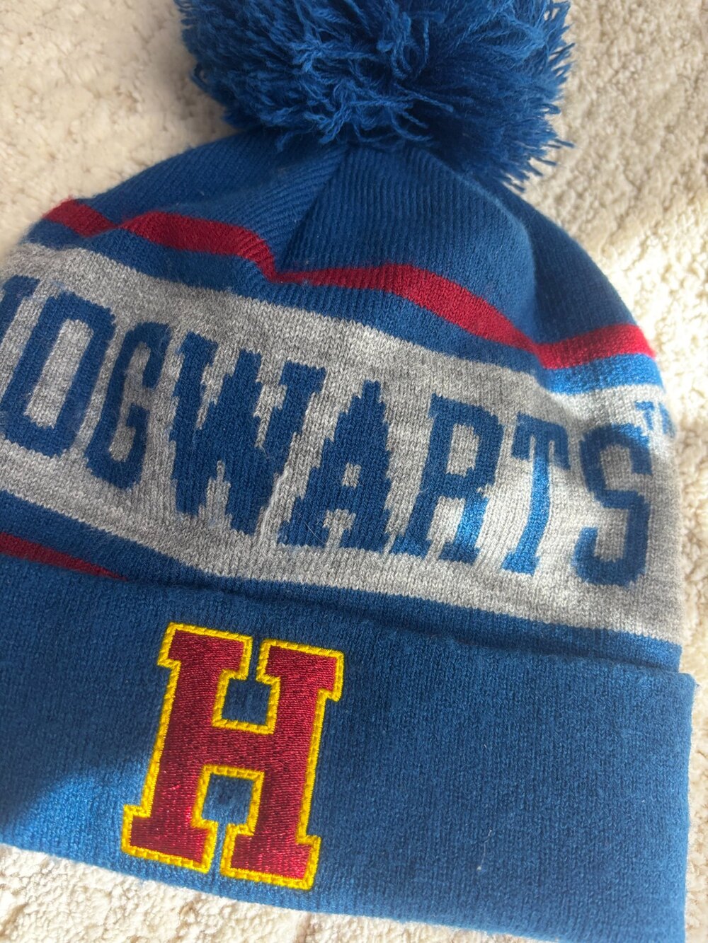 Harry Potter Hogwarts Pom Pom Beanie Blue Knit Hat